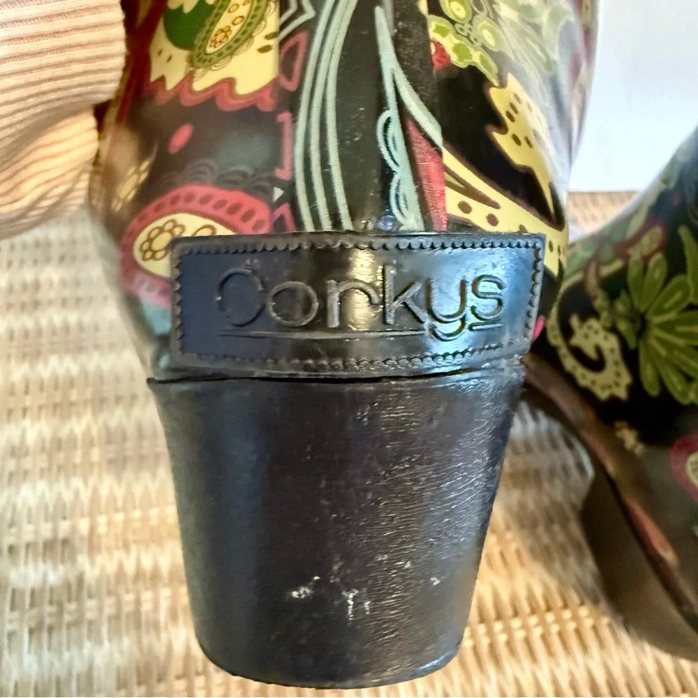 Nomad Corkys Yippy Western Rain Boots Black Paisley Print Size 7